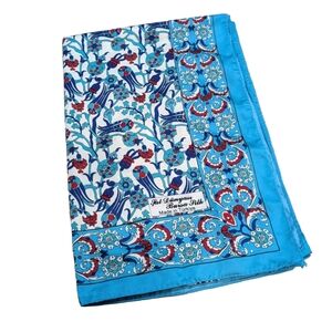 100% Silk Scarf Sal Dunyasi Bursa Turkey Boho Indie Floral Flowers Turquoise